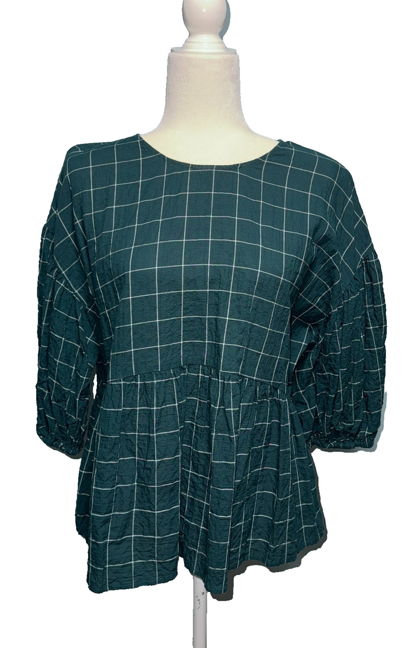 A New Day Women Medium Top Puff Sleeve Classic Professional‎ Preppy Casual